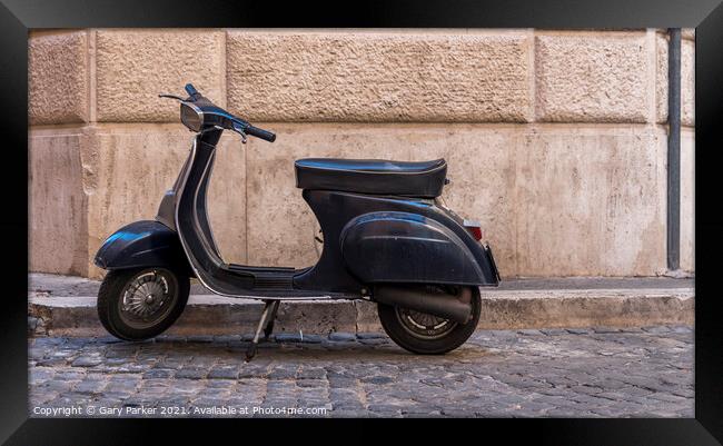 Vintage scooter against old wall in Rome Framed Print by Gary Parker