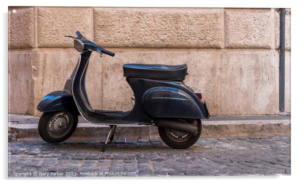 Vintage scooter against old wall in Rome Acrylic by Gary Parker