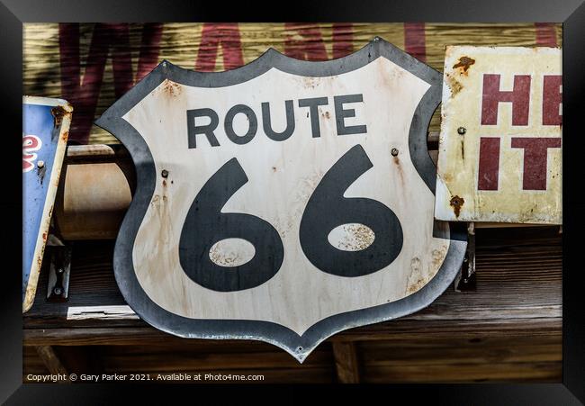 Old style Route 66 sign Framed Print by Gary Parker
