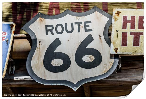 Old style Route 66 sign Print by Gary Parker
