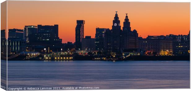 Liverpool skyline at night Canvas Print by Rebecca Lammas