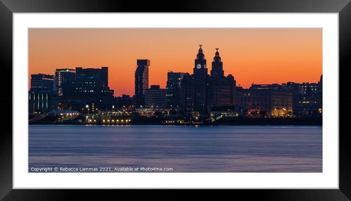Liverpool skyline at night Framed Mounted Print by Rebecca Lammas