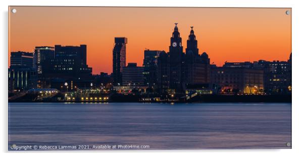 Liverpool skyline at night Acrylic by Rebecca Lammas