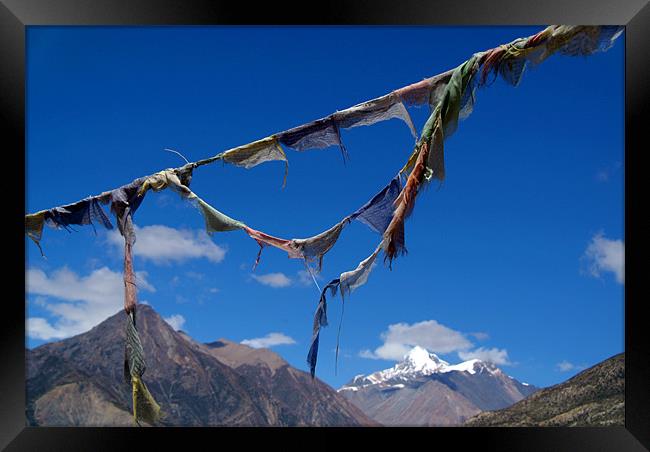 Prayer Flags in Manang Framed Print by Serena Bowles