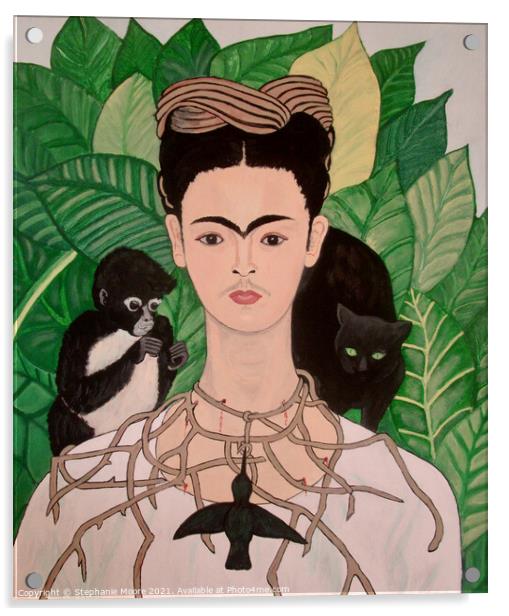 Frida with Monkey and Cat Acrylic by Stephanie Moore