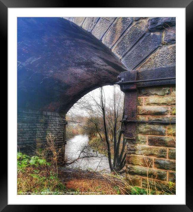 View through the bridge to the river Tame - Ashton under Lyne Framed Mounted Print by Sarah Paddison