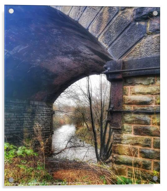 View through the bridge to the river Tame - Ashton under Lyne Acrylic by Sarah Paddison