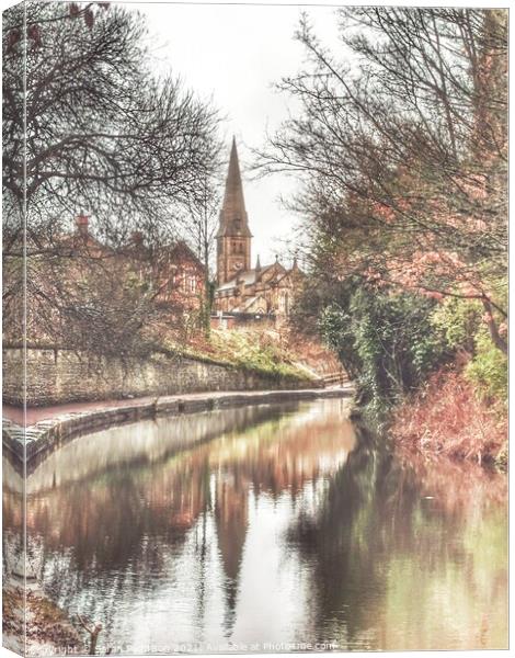 St.Stephens Church Reflected in Canal - Guide Bridge Canvas Print by Sarah Paddison