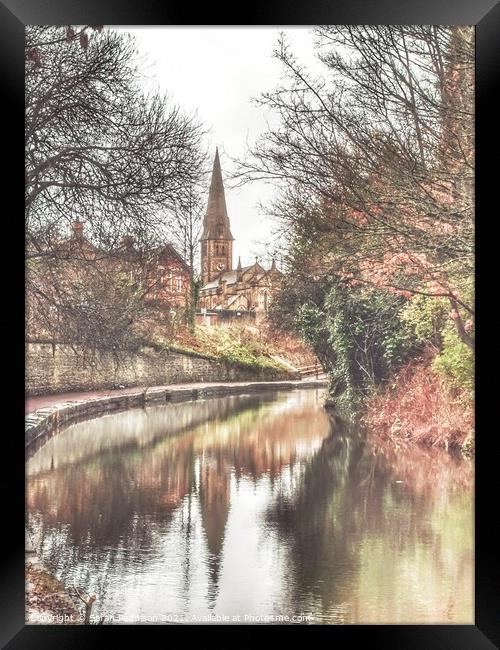St.Stephens Church Reflected in Canal - Guide Bridge Framed Print by Sarah Paddison