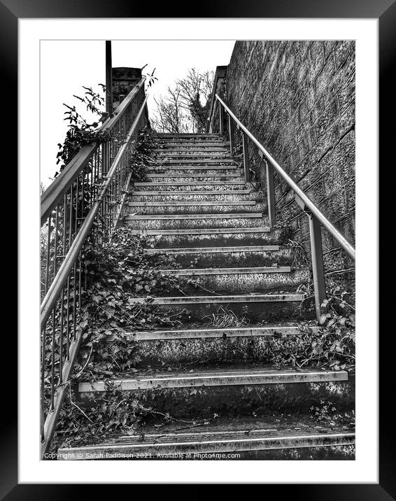 Black and White view up railway steps Framed Mounted Print by Sarah Paddison