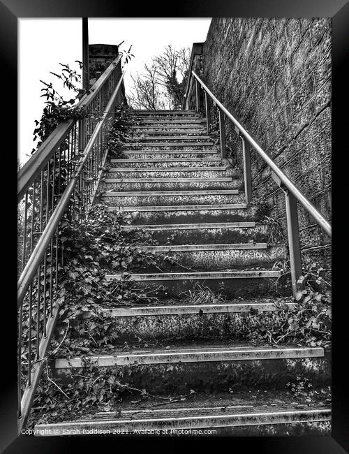 Black and White view up railway steps Framed Print by Sarah Paddison