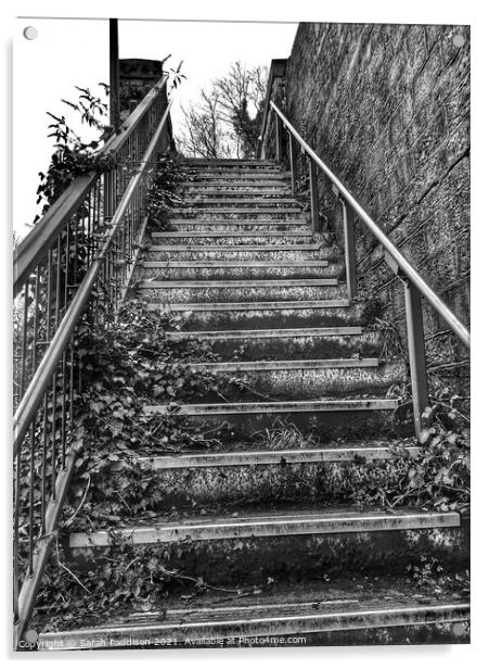 Black and White view up railway steps Acrylic by Sarah Paddison
