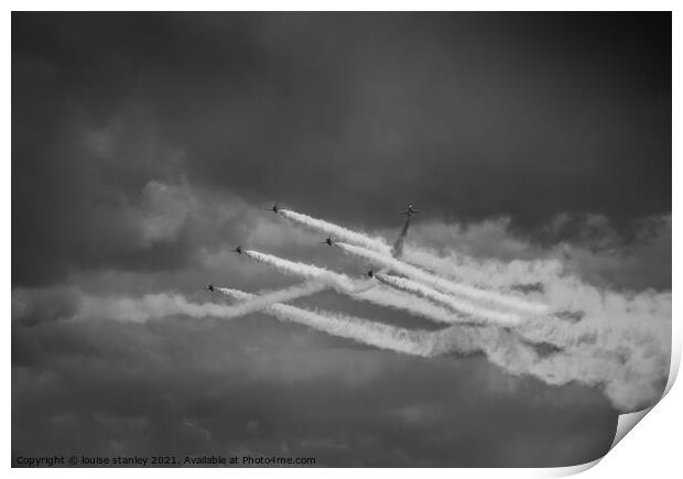  Red arrows flying in stormy clouds  Print by louise stanley
