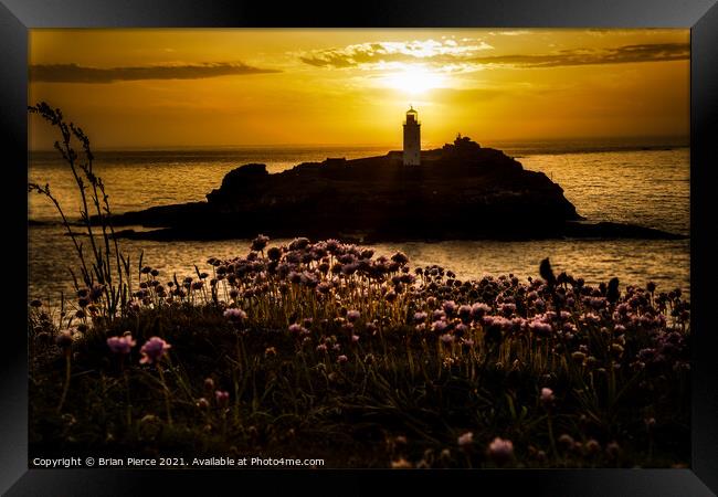 Sunset at Godrevy Lighthouse, Cornwall Framed Print by Brian Pierce