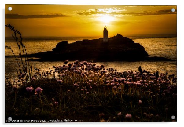 Sunset at Godrevy Lighthouse, Cornwall Acrylic by Brian Pierce