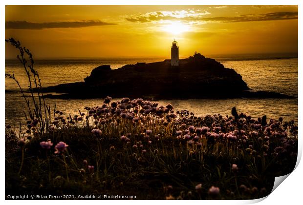 Sunset at Godrevy Lighthouse, Cornwall Print by Brian Pierce
