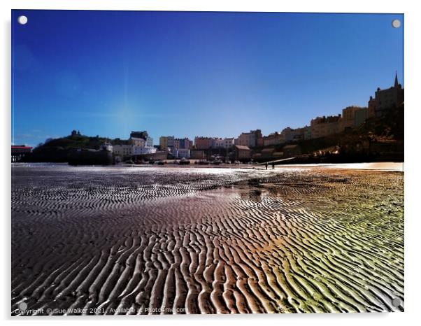 Sunshine on Tenby beach Acrylic by Sue Walker