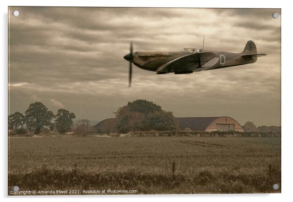Mark 1 Supermarine Spitfire Flying Past Hanger Acrylic by Amanda Elwell