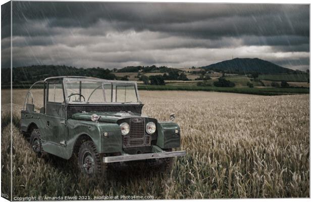 Vintage Land Rover in Field Canvas Print by Amanda Elwell