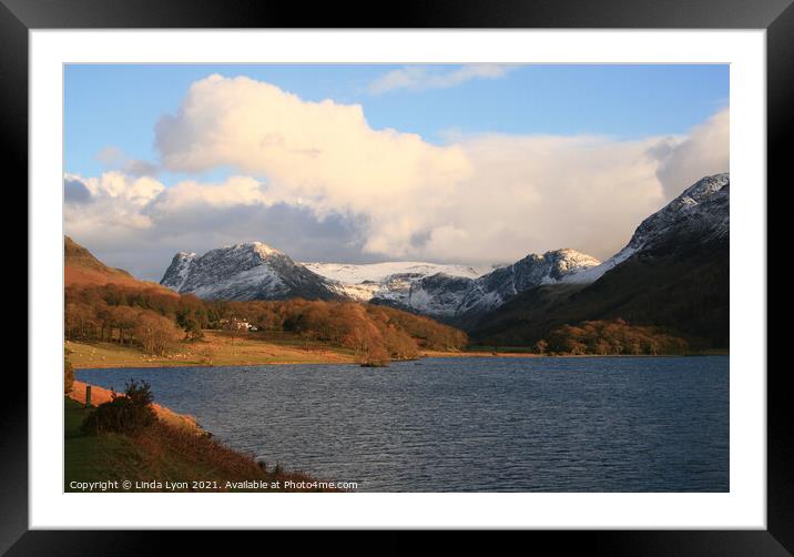 Buttermere fells from Crummock Water Framed Mounted Print by Linda Lyon