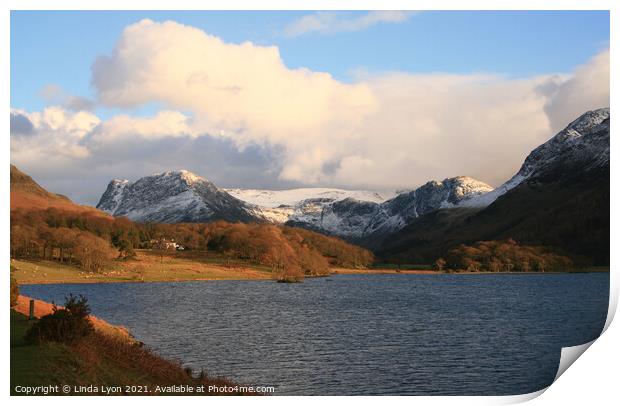 Buttermere fells from Crummock Water Print by Linda Lyon