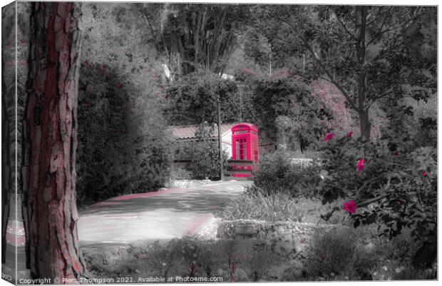 Red telephone box in the botanical gardens Gibralt Canvas Print by Piers Thompson