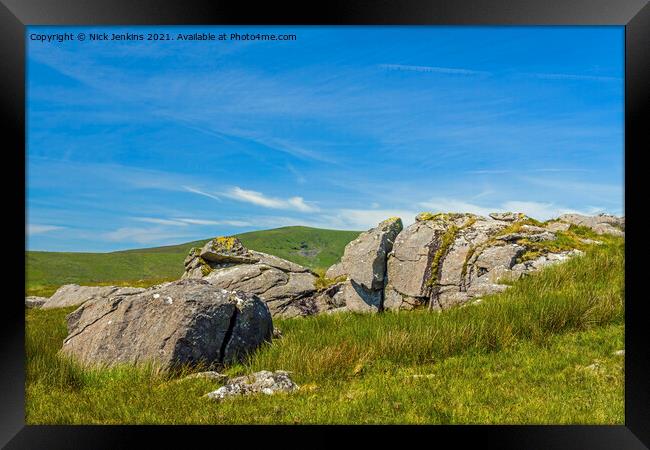 Foreground Rocks and Foel Cwmceryn Preseli Hills Framed Print by Nick Jenkins