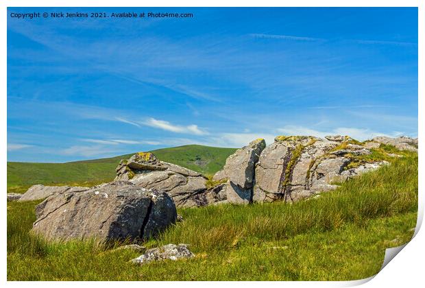 Foreground Rocks and Foel Cwmceryn Preseli Hills Print by Nick Jenkins