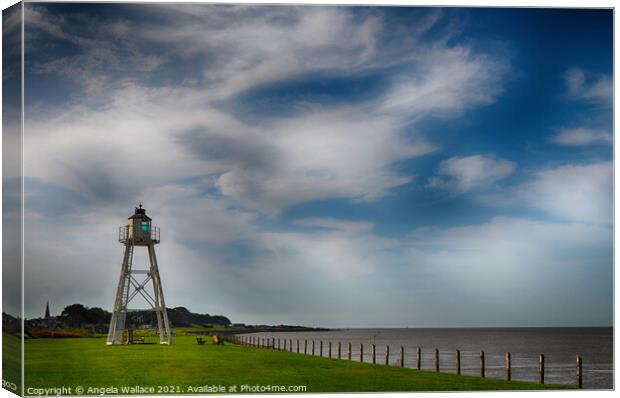 Lighthouse at Silloth Cumbria Canvas Print by Angela Wallace