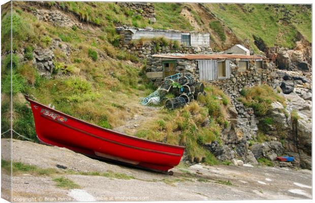 Red Boat at Priest's Cove, Cornwall  Canvas Print by Brian Pierce
