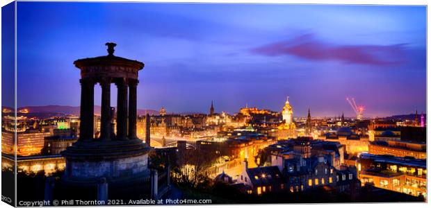 Evening skies over Edinburgh Castle panorama Canvas Print by Phill Thornton