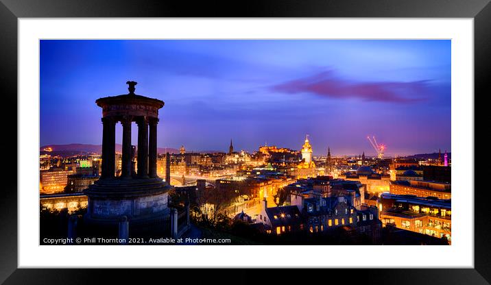 Evening skies over Edinburgh Castle panorama Framed Mounted Print by Phill Thornton