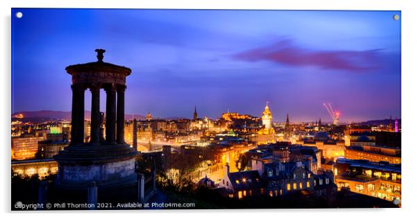 Evening skies over Edinburgh Castle panorama Acrylic by Phill Thornton
