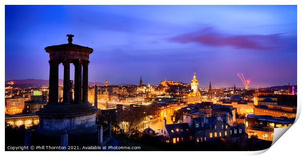 Evening skies over Edinburgh Castle panorama Print by Phill Thornton