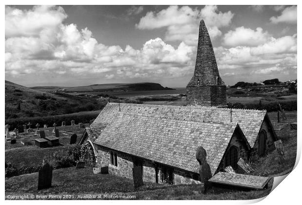 St Enadoc Church, Trebetherick, North Cornwall, Mo Print by Brian Pierce