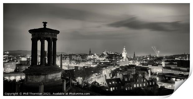 Evening skies over Edinburgh Castle panorama B&W Print by Phill Thornton
