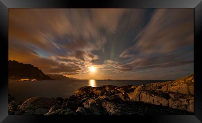 Moon light at the coast Framed Print by Eirik Sørstrømmen