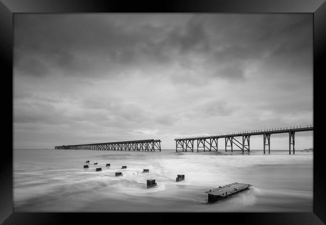 Steetley Pier Monochrome Seascape Framed Print by Phil Durkin DPAGB BPE4