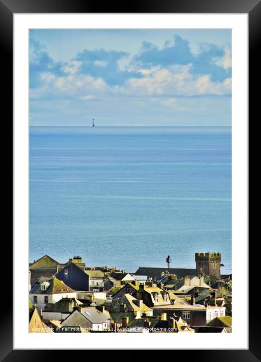 Looe & The Eddystone Lighthouse. Framed Mounted Print by Neil Mottershead