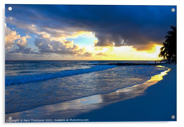 Barbados beach at Sunset Acrylic by Piers Thompson