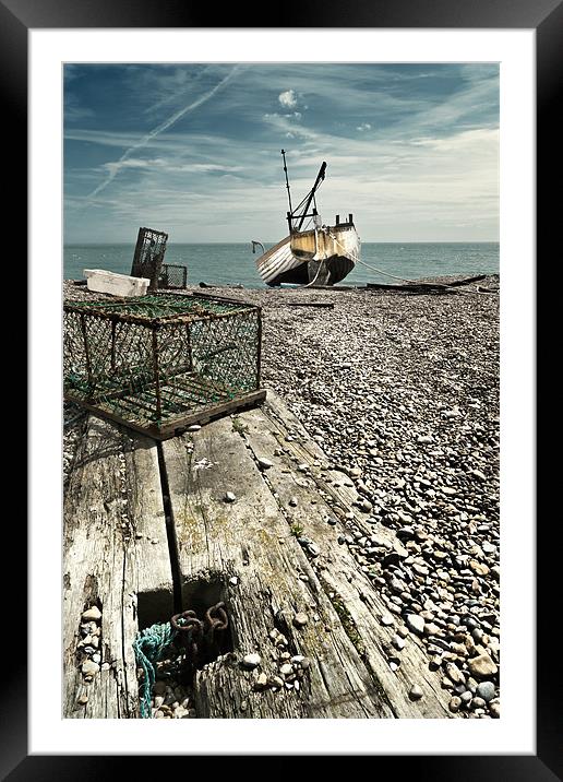 Lobster pot and fishing boat Framed Mounted Print by Stephen Mole