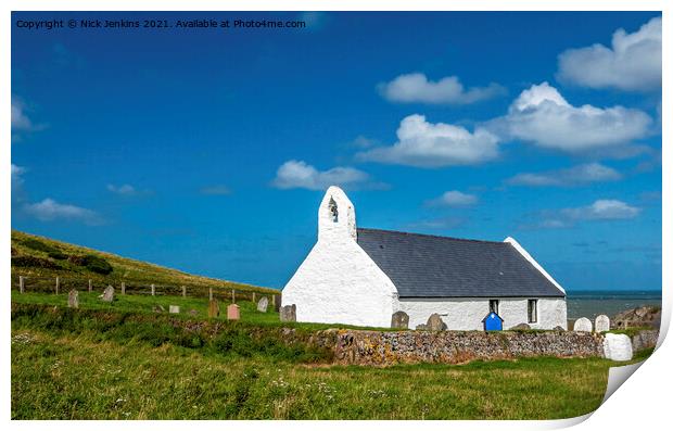 Mwnt Church Ceredigion Coast West Wales Print by Nick Jenkins