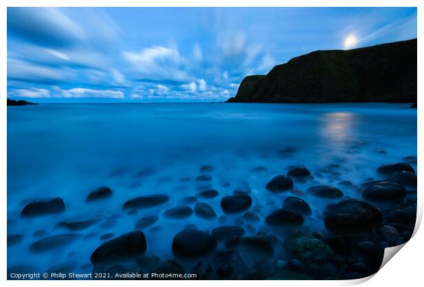 Moonrise over Old Hall Bay Print by Philip Stewart