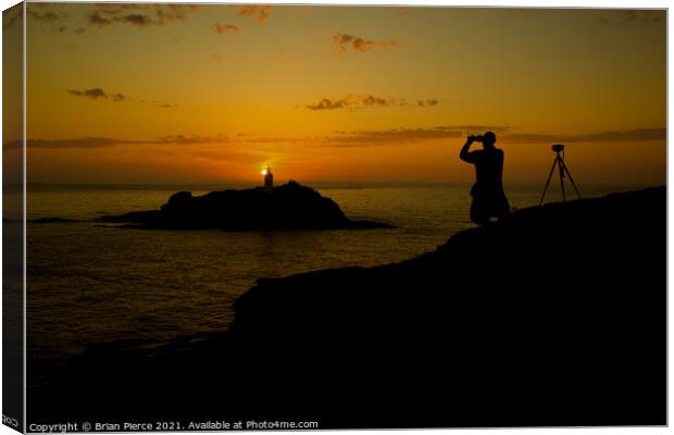 Sunset at Godrevy Lighthouse, Cornwall Canvas Print by Brian Pierce