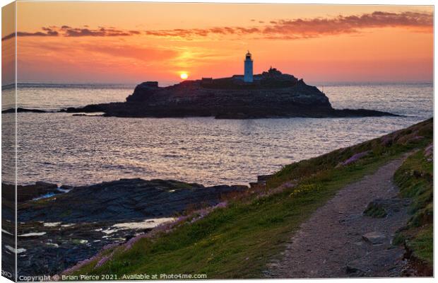 Sunset at Godrevy Lighthouse, Cornwall Canvas Print by Brian Pierce