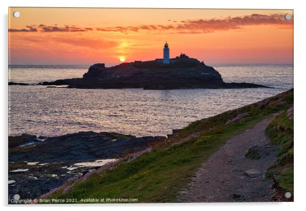 Sunset at Godrevy Lighthouse, Cornwall Acrylic by Brian Pierce