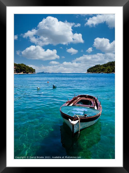 Blue Fishing Boat on Blue Water Framed Mounted Print by Darryl Brooks