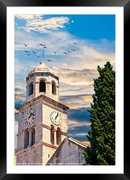 Old Clock Tower by Tree Framed Mounted Print by Darryl Brooks