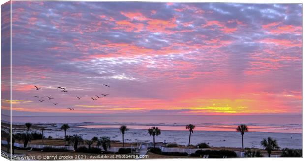 Pink and Yellow Sunrise at Beach Canvas Print by Darryl Brooks