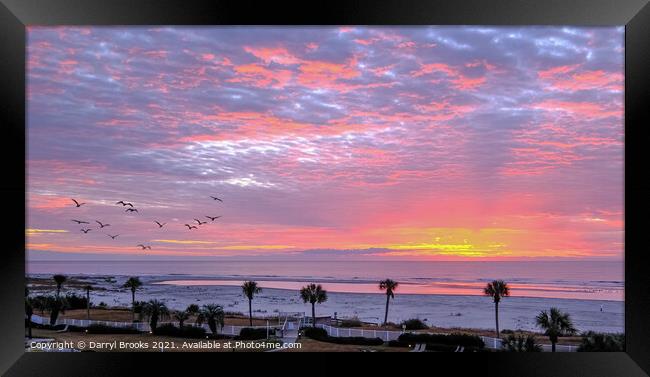 Pink and Yellow Sunrise at Beach Framed Print by Darryl Brooks